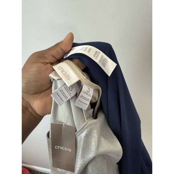 Chico’s Layering Tank Top 3 US XL/16 Navy Blue Gold Shimmer Silver Metallic New - Picture 7 of 7